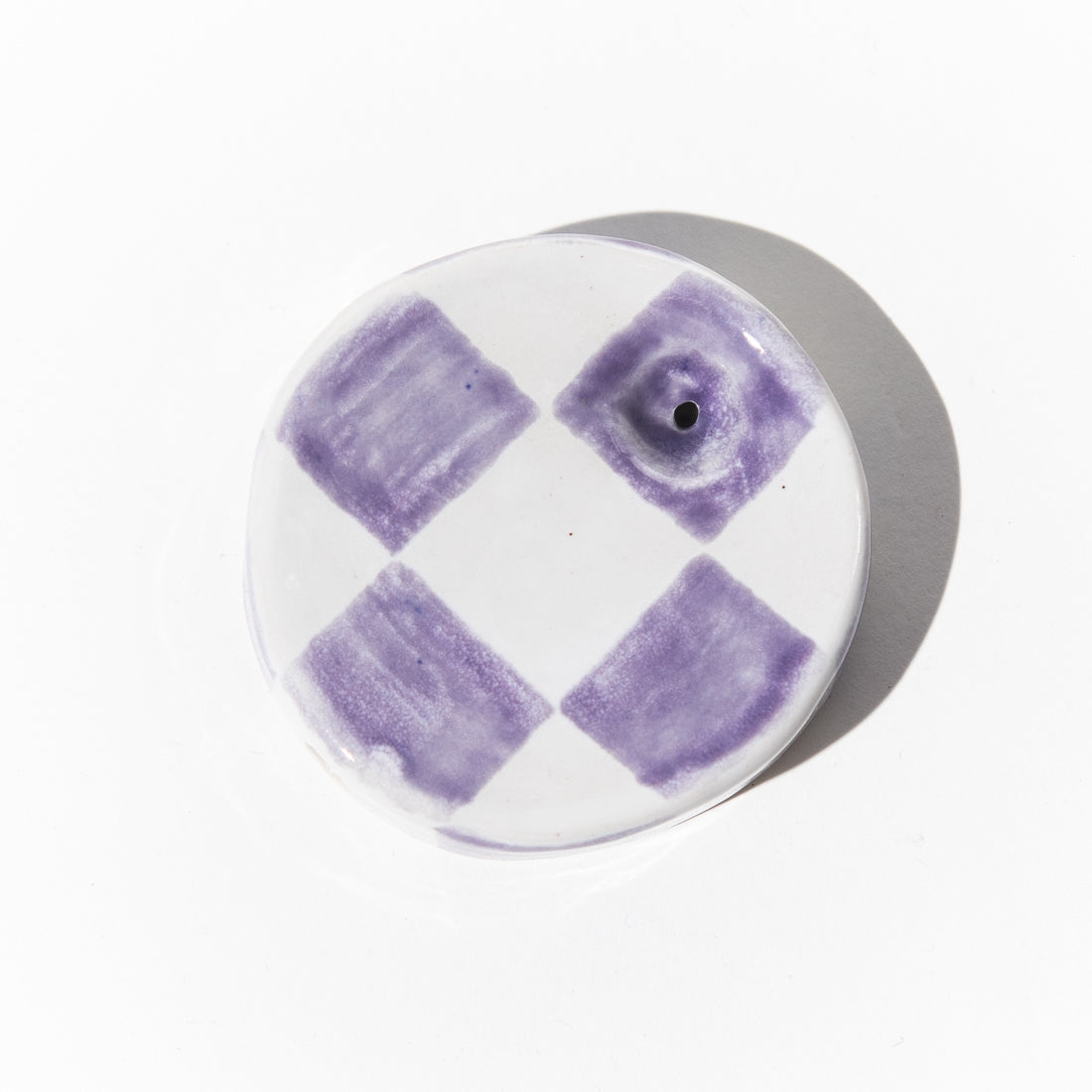 Purple Checkerboard Print Ceramic Pipe Bowl from Moon Rock Ceramics