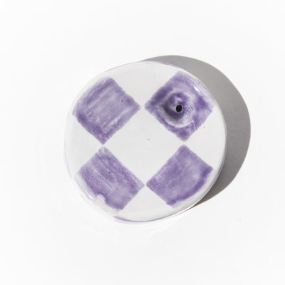 Purple Checkerboard Print Ceramic Pipe Bowl from Moon Rock Ceramics