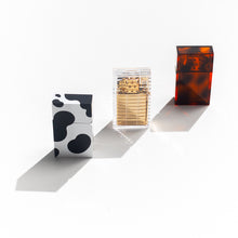 Load image into Gallery viewer, Cow Print, Clear and Gold, + Tortoise Hard Edge Petrol Lighter by Tsubota Pearl
