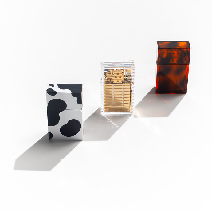 Cow Print, Clear and Gold, + Tortoise Hard Edge Petrol Lighter by Tsubota Pearl
