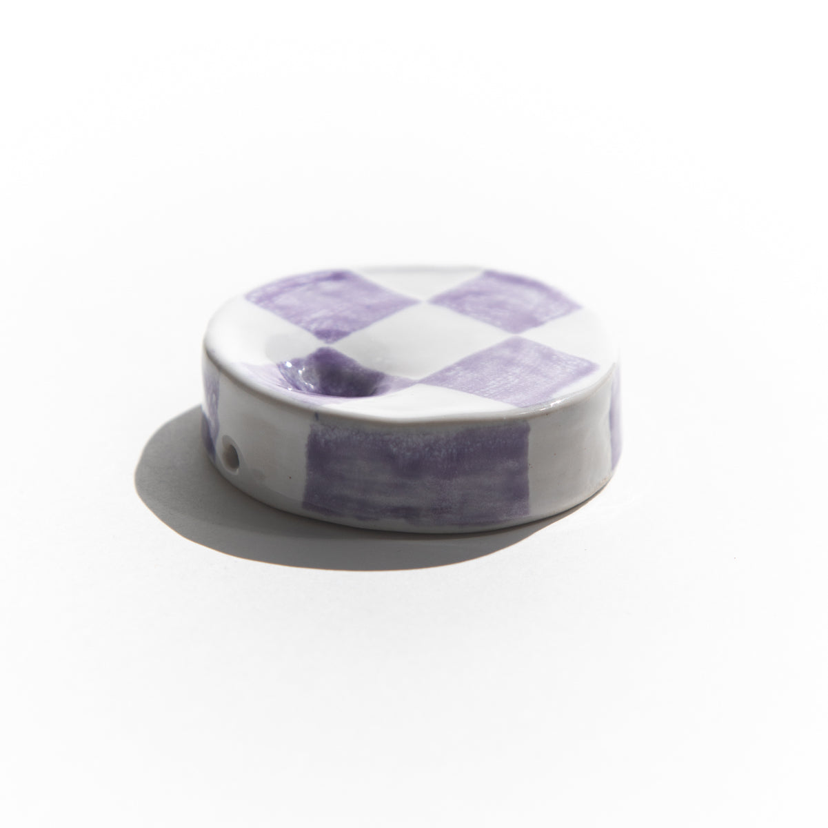 Purple Checkerboard Print Ceramic Pipe Bowl from Moon Rock Ceramics