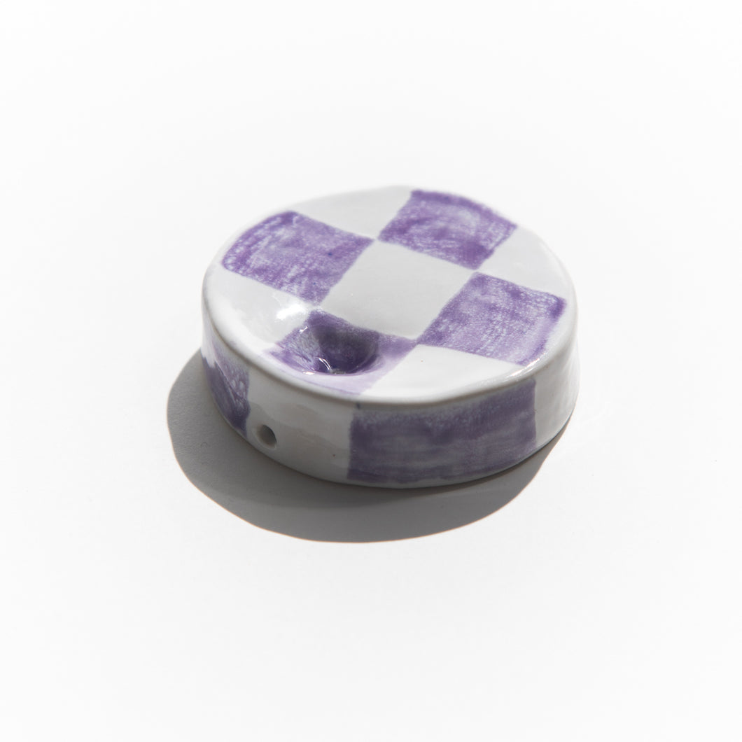 Purple Checkerboard Print Ceramic Pipe Bowl from Moon Rock Ceramics