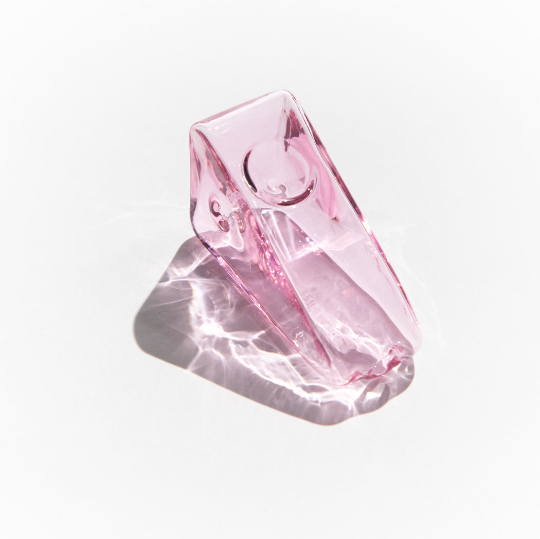 Pink Glass Triangle Pipe Bowl from Yew Yew