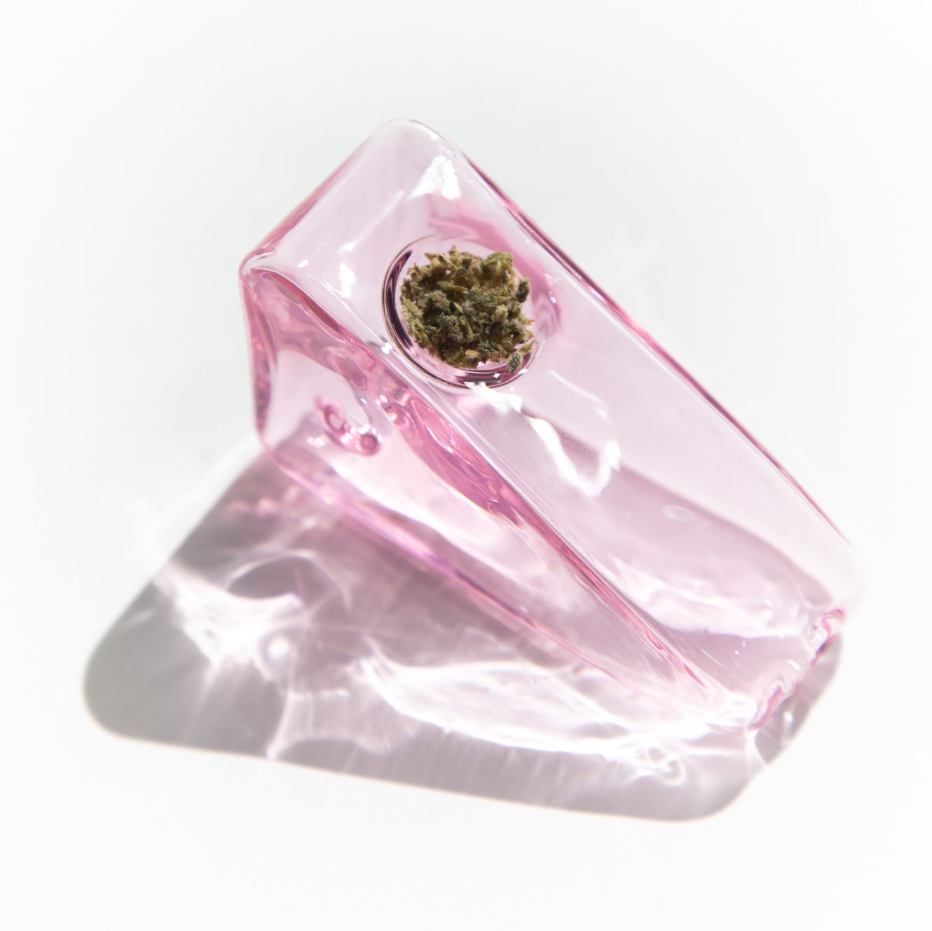 Pink Glass Triangle Pipe Bowl from Yew Yew