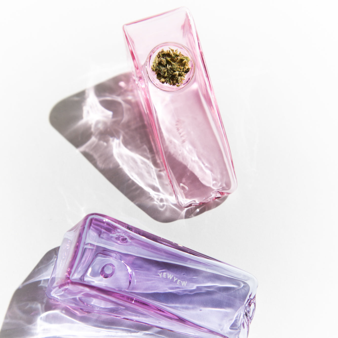 Pink, Purple Glass Triangle Pipe Bowl from Yew Yew