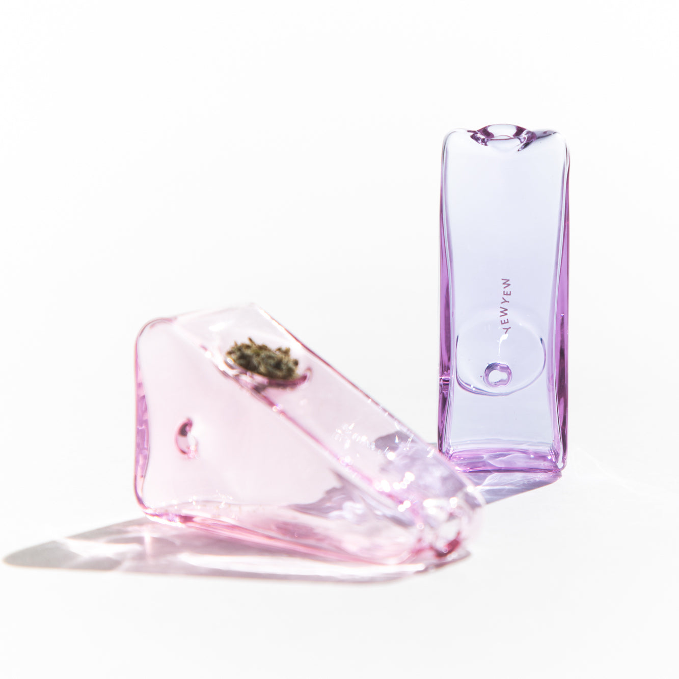 Pink, Purple Glass Triangle Pipe Bowl from Yew Yew