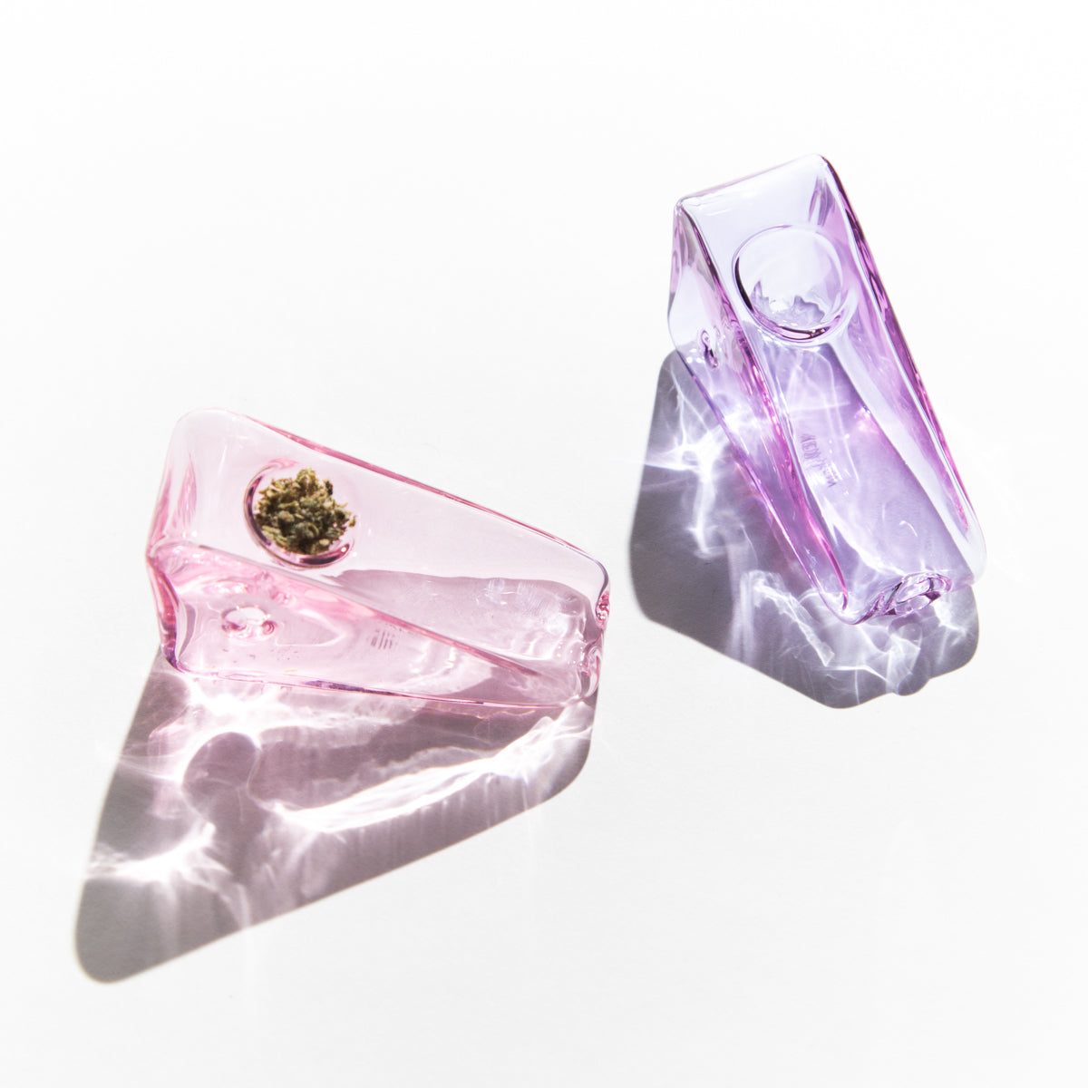 Pink, Purple Glass Triangle Pipe Bowl from Yew Yew